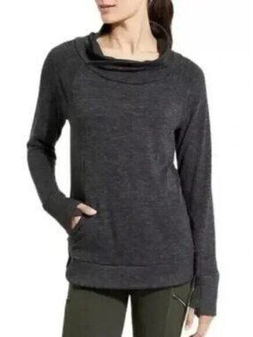 ATHLETA Women Techie Sweat Track Long Sleeve Turtleneck Sweater Sz XS Gray 55-22